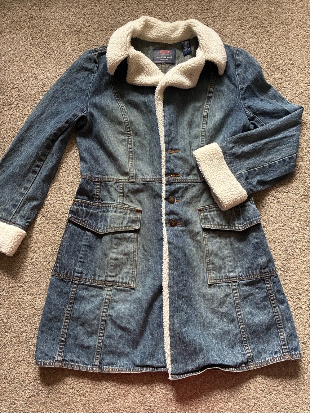 Y2K Denim & Sherpa Trench Coat (L)